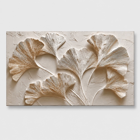 Quadro materico floreale 77x143 decoro a rilievo per salone
